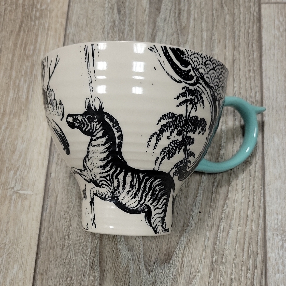 Anthropologie Zebra Ceramic Mug with Aqua Handle